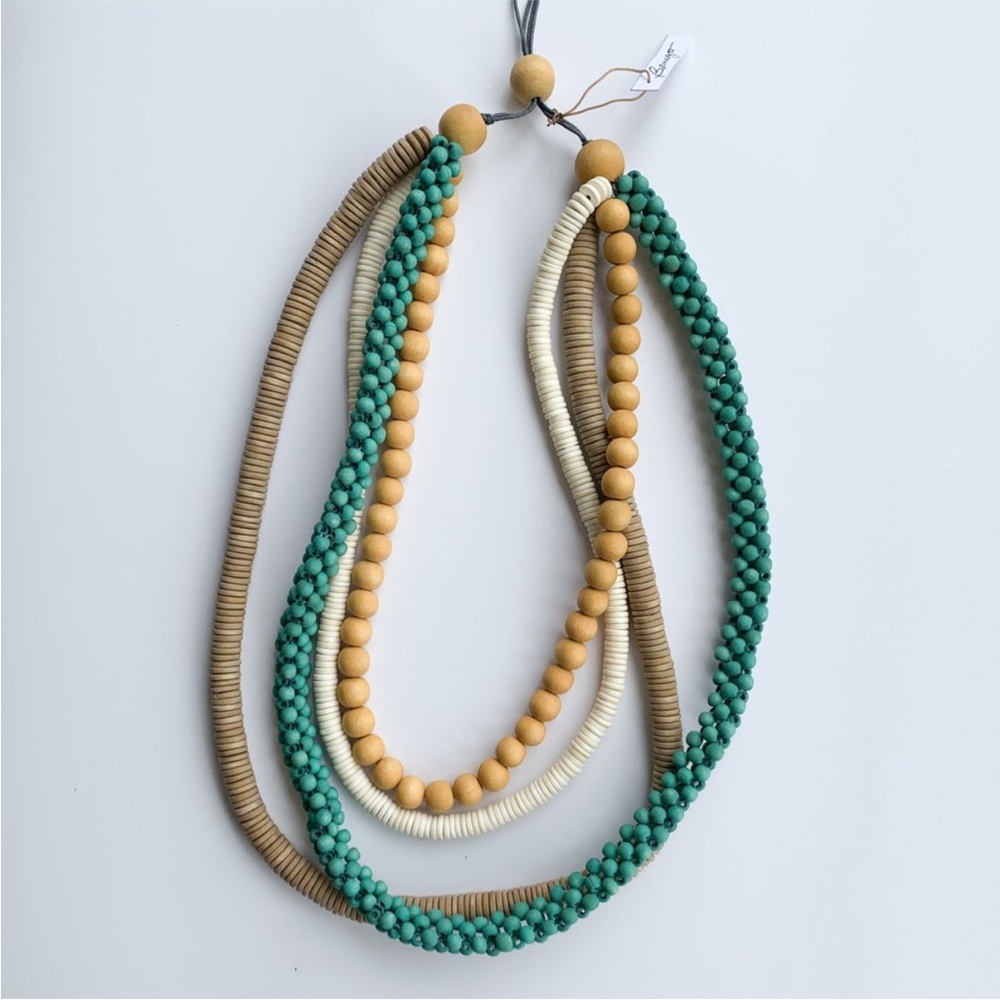 Layered Turquoise & Tan Bead Necklace — Multi-Strand Fashion Necklace